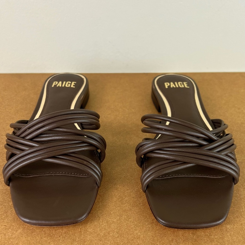 NEW PAIGE BROWN LEATHER FLAT SANDALS - Picture 10 of 13